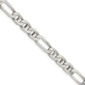 Mens 7.5mm Sterling Silver Solid Figaro Anchor Chain Necklace, 22 Inch